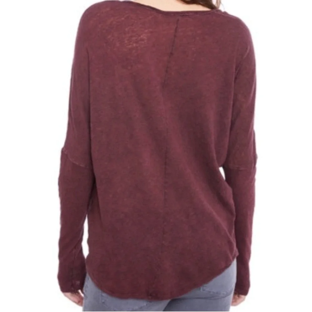 Free People We The Free Santa Cruz Henley Long Sleeve Oversized Tee Shirt Boho M